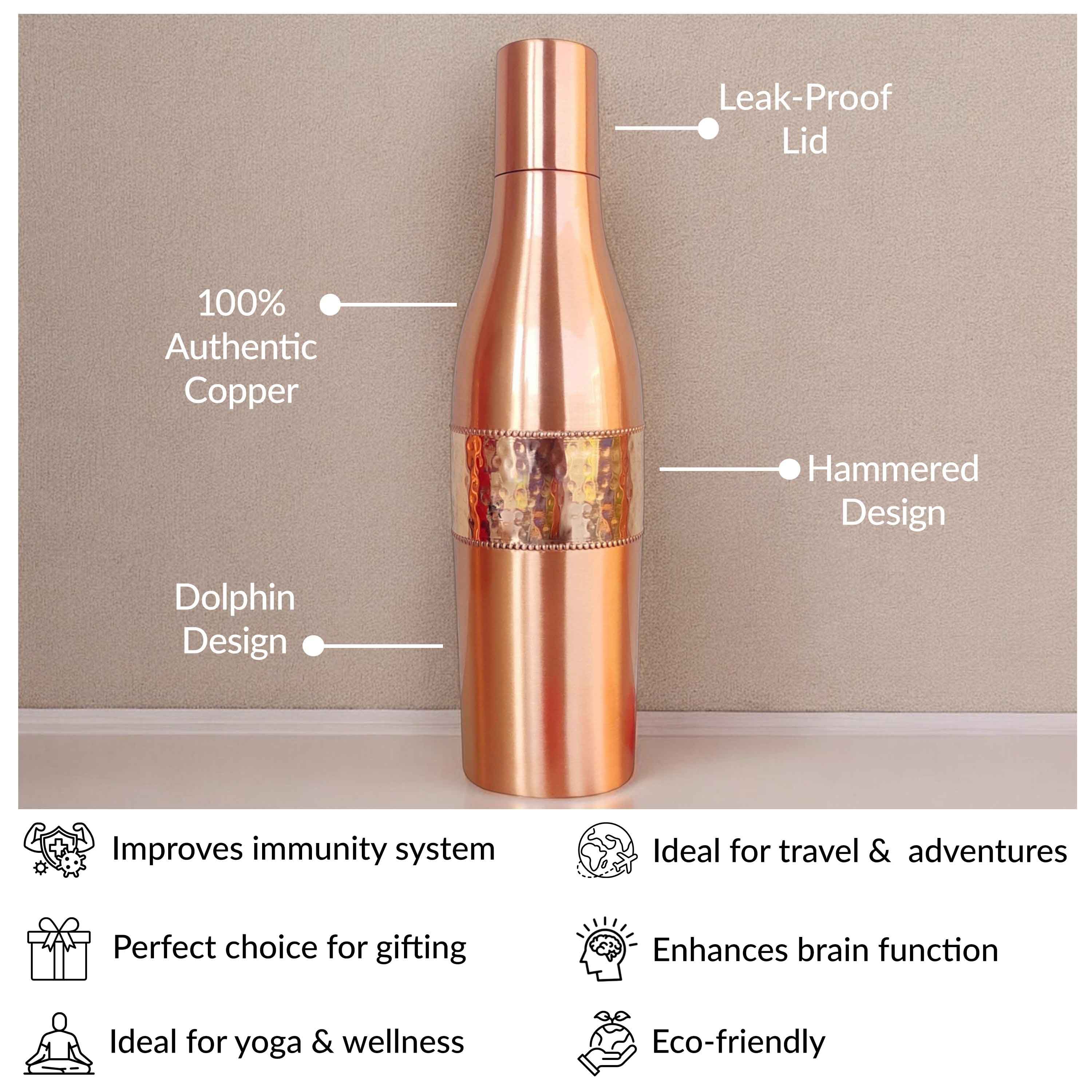 Copper drinkware bottle with champagne style and lacquer coating, sapphire - 850 ML 103
